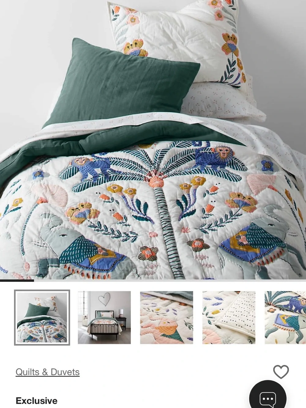 Crate and Kids Twin Embroidered Bedding Set for Girls with Elephant Theme